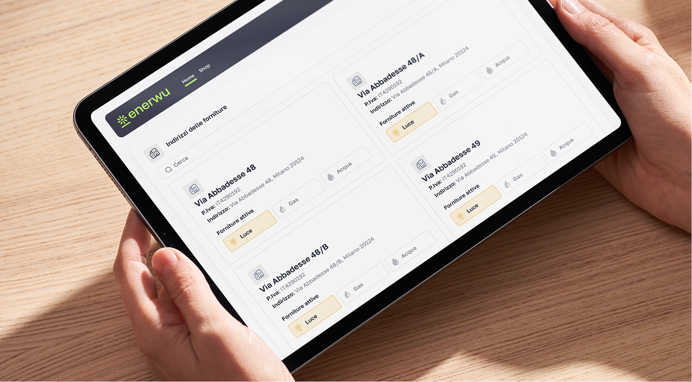 Elenco degli indirizzi delle forniture su tablet
